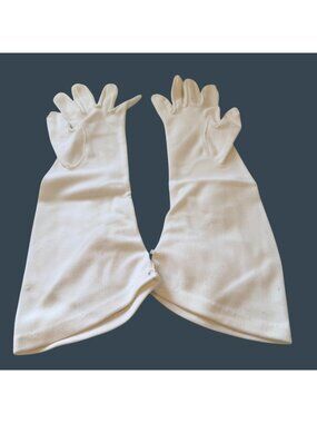 Vintage White Opera Gloves NOS Uncut Nylon Mid Length Bridal Shirred w/ Buttons